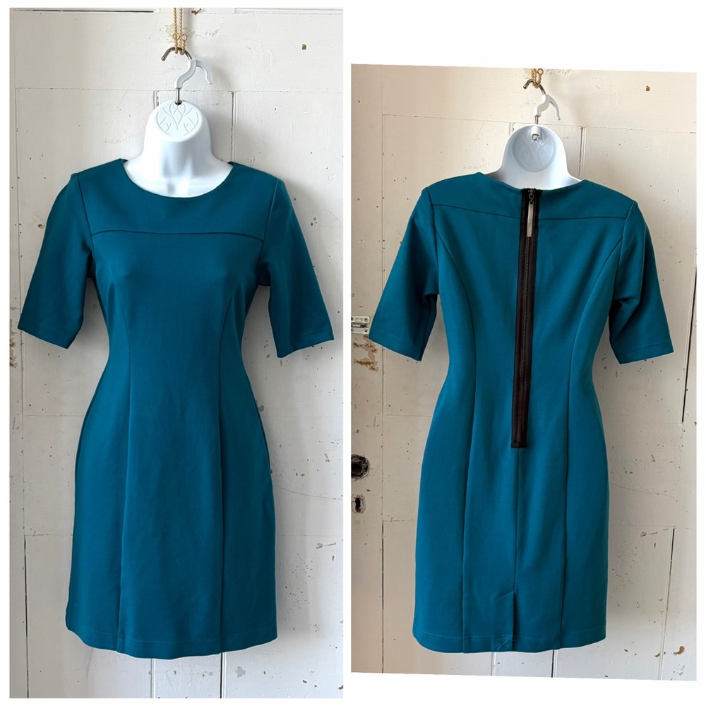 Kensie Pretty Teal Turquoise Tailored Fitted Stretch Knit Dress